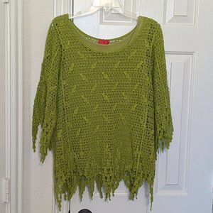 Green Crochet 3/4 Sleeve Top, Women's XL